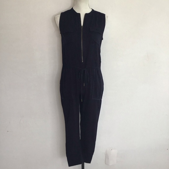 elevenses Pants - Elevenses Women Elegant Dark Blue Round Neck Drawstring Ankle Fun Jumpsuit XXS
